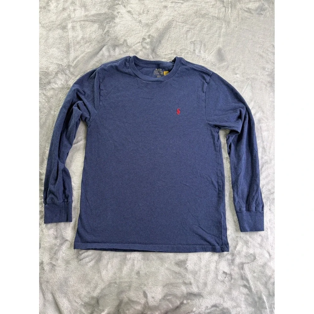 Polo Ralph Lauren Boys L 14-16 Long Sleeve T-Shirt Navy Blue Cotton Blend Used